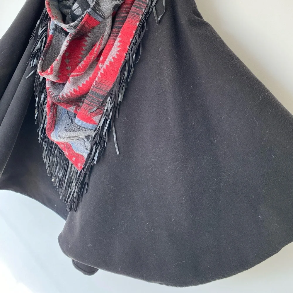 Pendleton Black Cape with Red and Gray Southwestern Shawl - Picture 5 of 7